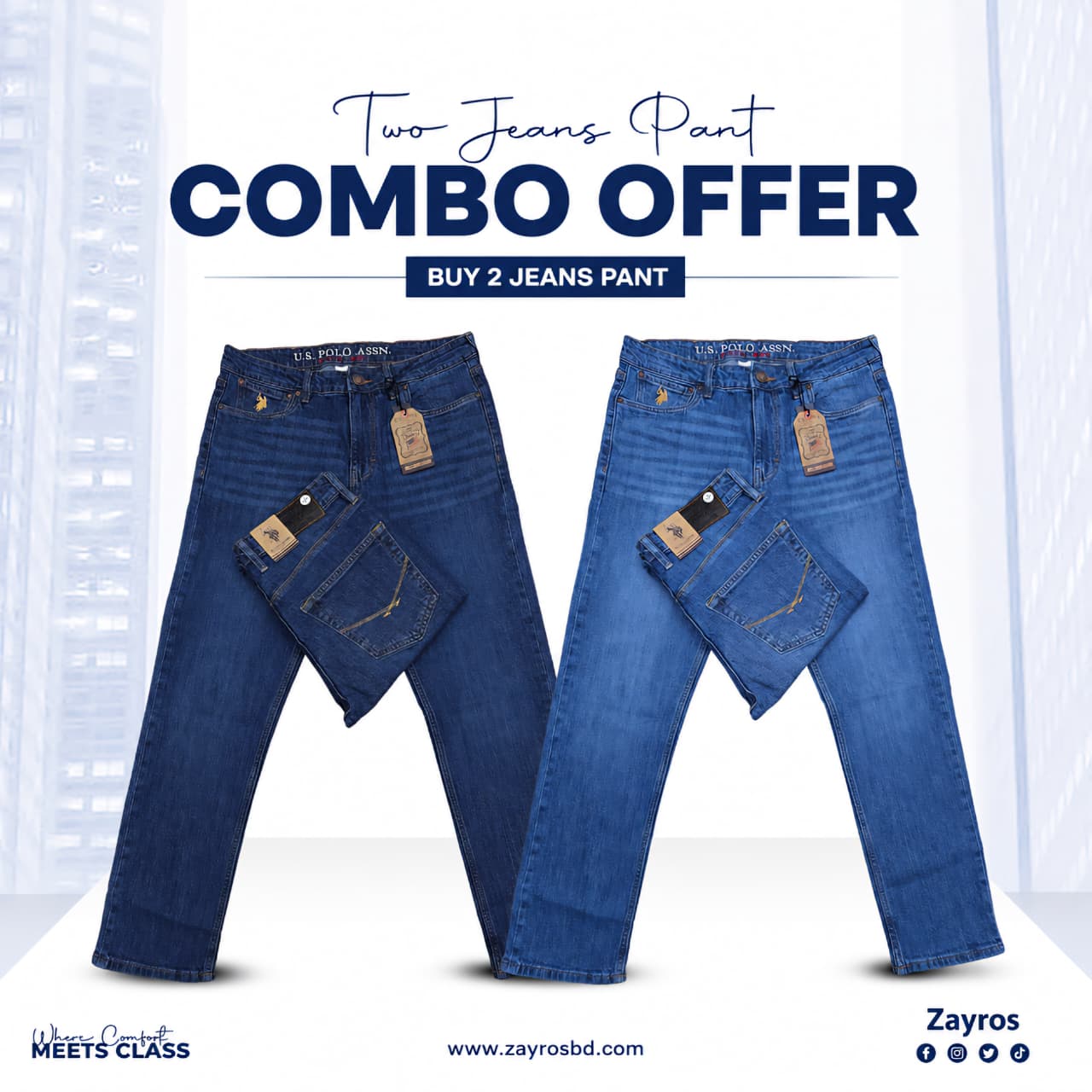 Combo U.S Polo Original Denim Colour Light blue & Deep blue