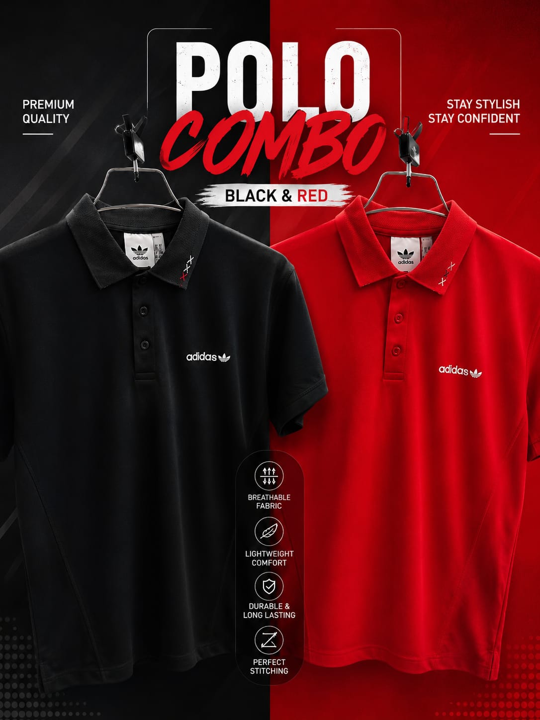 2Pc Combo Premium Adidas Men’s Polo
