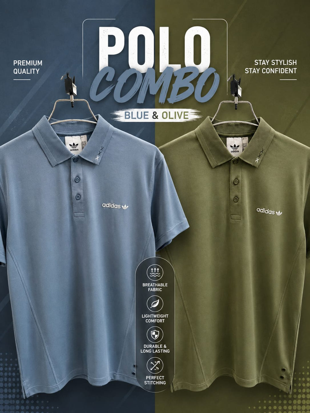 2Pc Combo Premium Adidas Men’s Polo