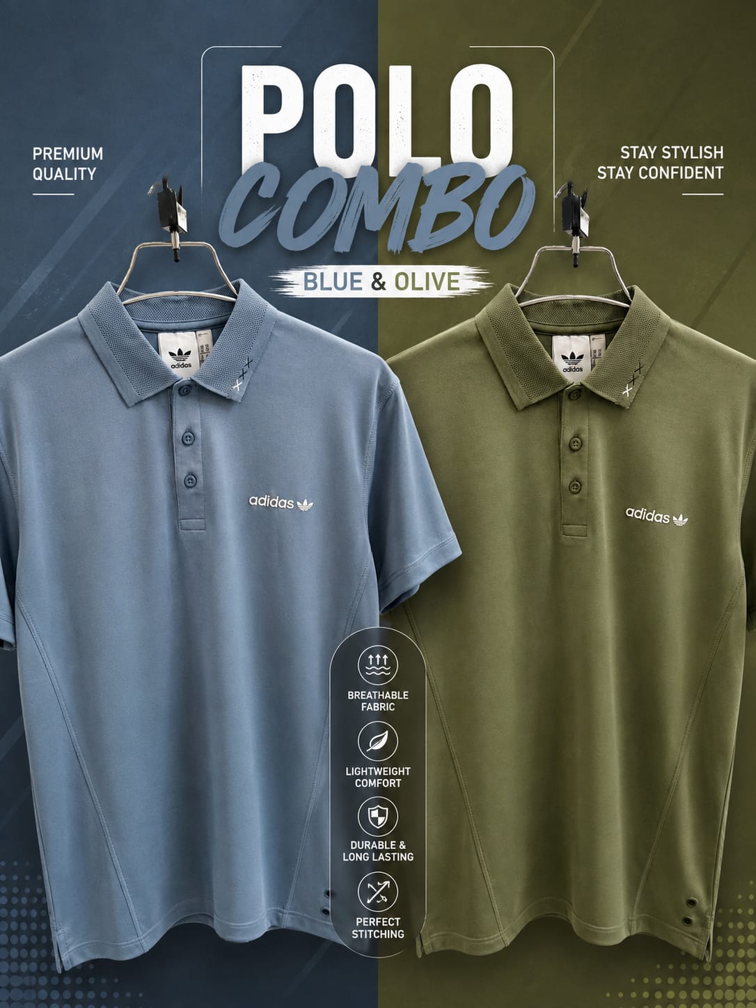 2Pc Combo Premium Adidas Men’s Polo