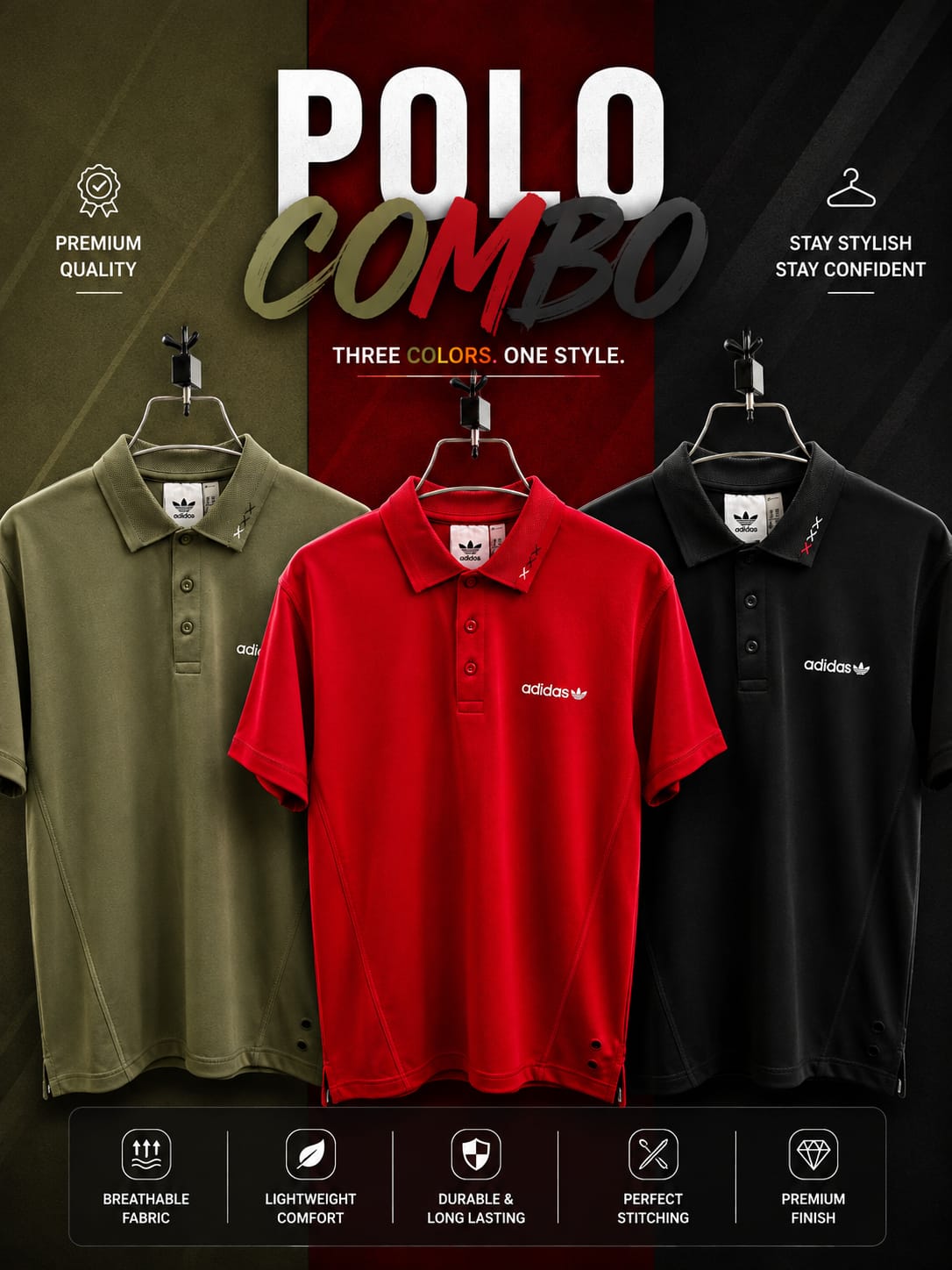 3Pc Combo Premium Adidas Men’s Polo