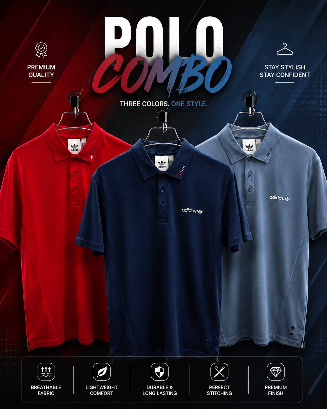 3Pc Combo Premium Adidas Men’s Polo
