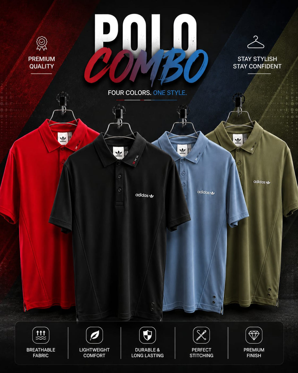 4Pc Combo Premium Adidas Men’s Polo