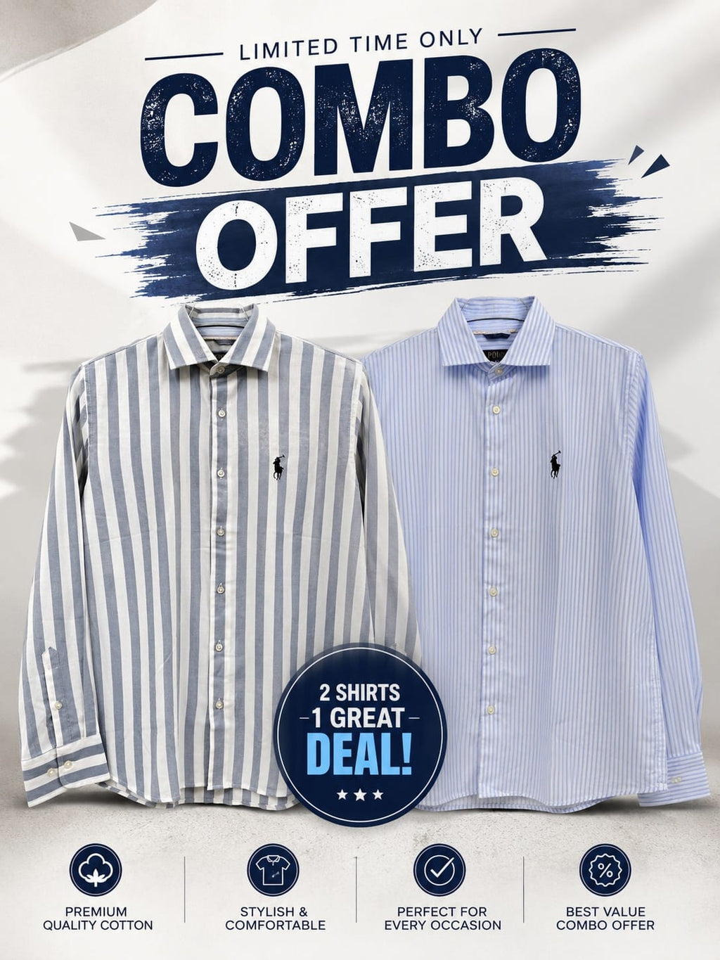 Combo Ralph Lauren Export Men's Shirt Colour Light Blue Stripe & Sky Blue White Stripe