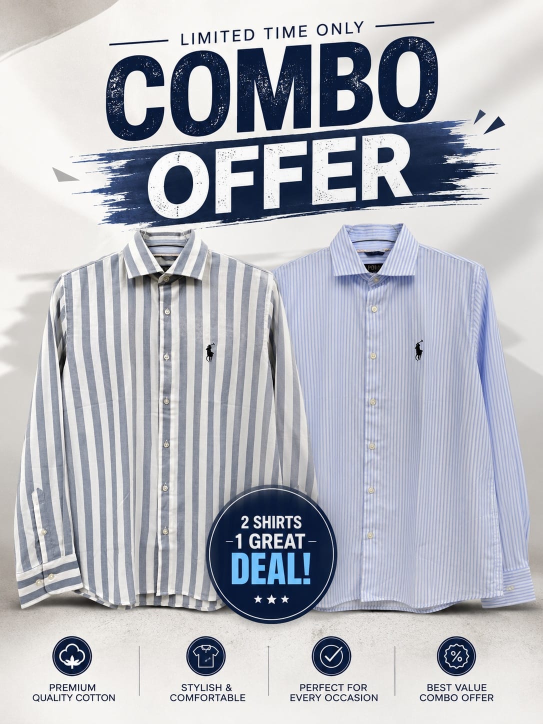 Combo Ralph Lauren Export Men's Shirt Colour Light Blue Stripe & Sky Blue White Stripe